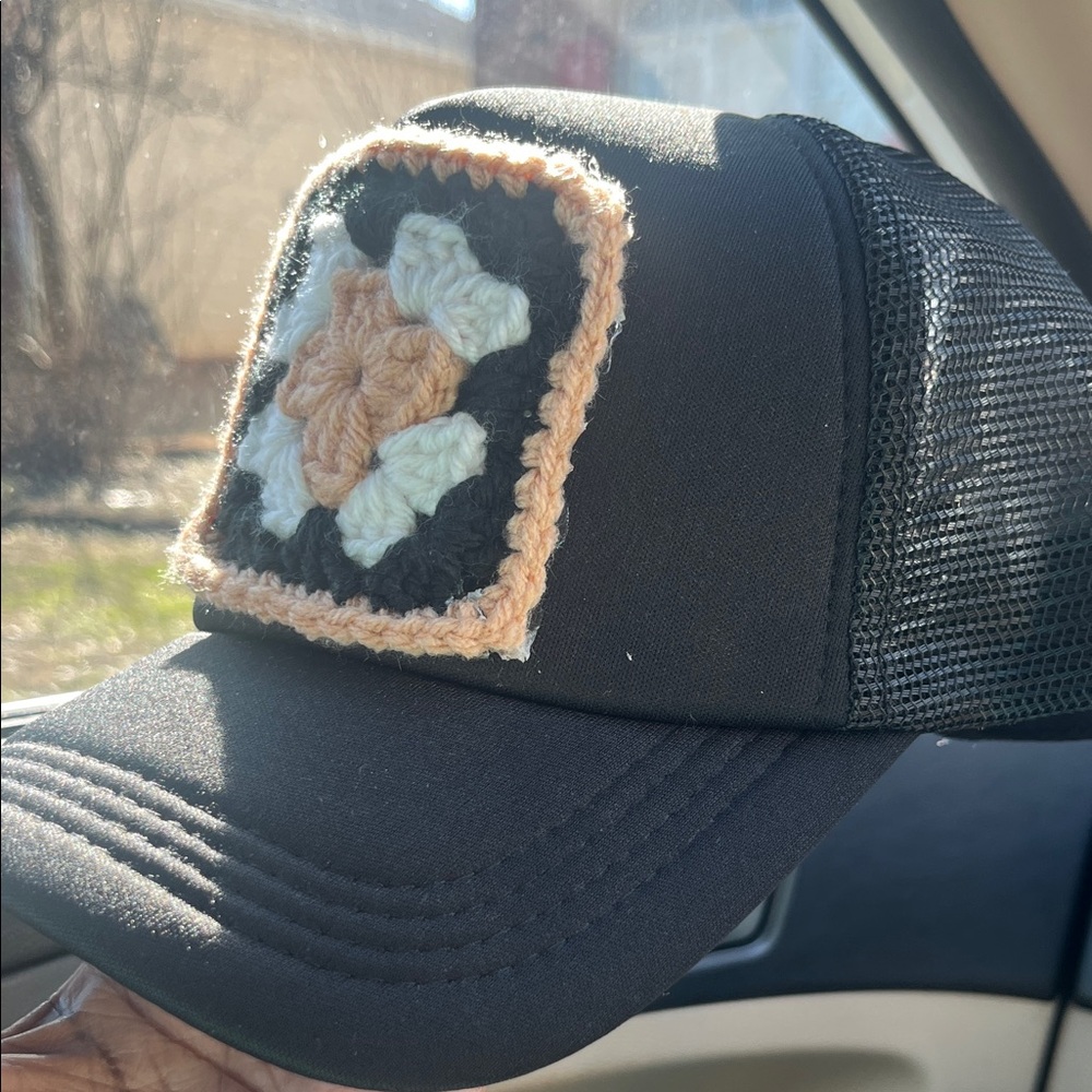 Handcrafted Crochet Patch Black Cap - image 2
